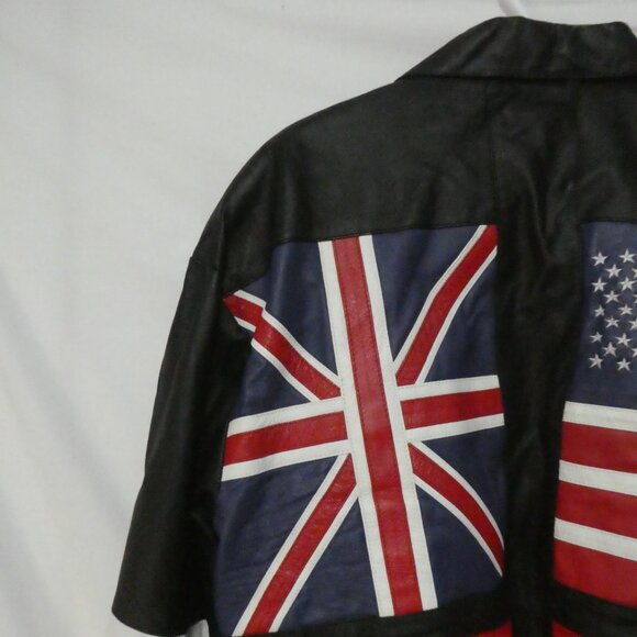 Vintage | Men’s Black Leather International Flag Bomber Jacket | xxl - Picture 9 of 14